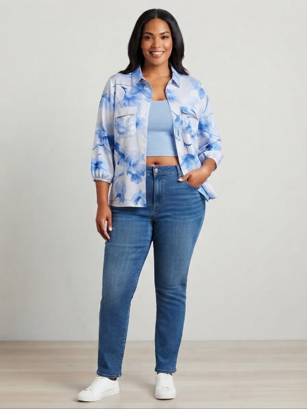 ​ava & grace Blue Watercolor Floral Button Down Blouse Top XL NWT